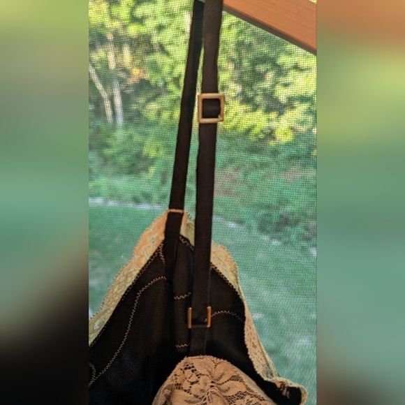 Express Design Studio Silk Blend Lace Cami Tank Top Black Cream Vtg Y2K XS - Picture 4 of 8